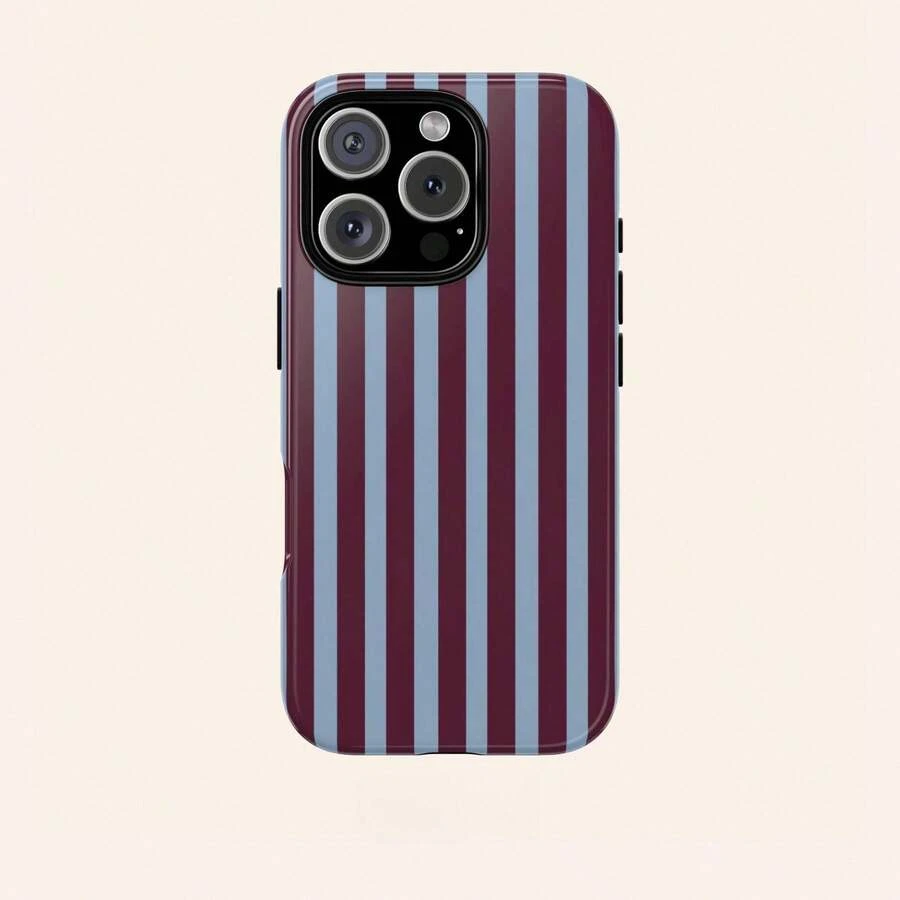 A Stylish Phone Case Does Not Include A Lanyard Or Stand. Minimalist Pink Vertical Striped Phone Case, Retro Aesthetic Style In Yellow And Pink, Compatible With 17, 16, 15, 14, 13, 12, And 11 Pro Pastel Models. - Biru - View 1