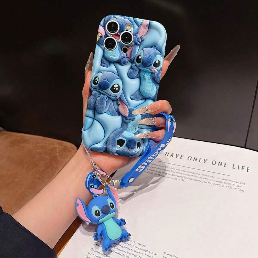 Disney Lilo And Stitch Phone Case : 3D Fluffy Pattern Border Protector Phone Soft Phone Case With A Free Cute Stitch Bracelet Chain Lanyard, Stitch, Lilo, Angel, For Apple 17 Promax 17 Pro 16 15 14 13 12 11 Pro Max XS Max X XR Soft Cover Summer Phone Case - 白色 - 查看 1
