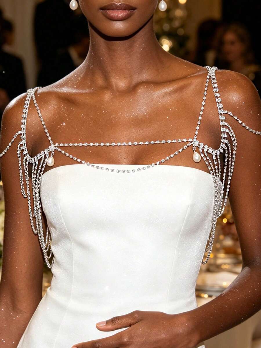 Bohemian Sexy Multi-Layer Fringe Rhinestone Shoulder Chain Body Jewelry For Women, Banquet Party