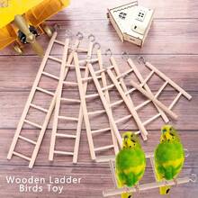 Escalera de escalada de pájaros de madera de juguete para loros, suministros de jaula para pájaros, escalera de escalada con soporte de madera maciza, escalera de hámster, 1. 2HLI - Beige - Ver 3