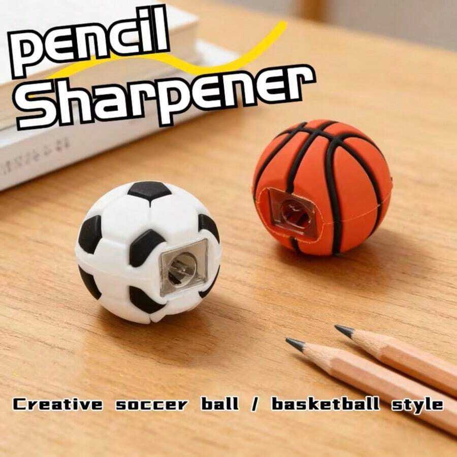 Creative Football/Basketball Shaped Pencil Sharpener, PVC Material, Mini Single Hole Pencil Sharpener, Back To School - Sets - View 1