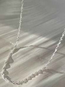 1pc Fashionable Wavy Ripple Thin Chain Niche Luxury Minimalist Necklace For Women, Adjustable Versatile Minimalist Style Collarbone Chain Choker - Silver Water Wave Chain - View 3