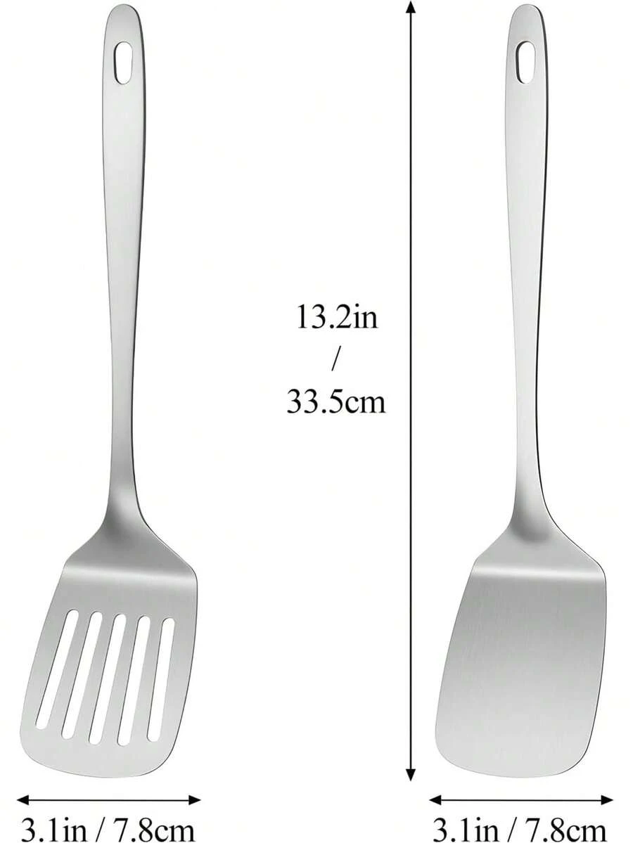 ChefBee Set Spatula Logam 2 Buah - Spatula Pembalik Padat & Berlubang dari Baja Tahan Karat, Peralatan Masak Dapur Tahan Panas, Cocok untuk Membalik Ikan, Menggoreng Telur, Pancake, Aman untuk Mesin Pencuci Piring - MultiWarna - View 1