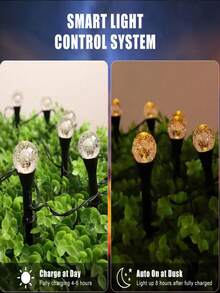 [防水-8模式]太陽能水晶球插地燈-高品質戶外太陽能花園燈泡球串燈，20/50個LED燈用於節日假期&派對照明，露營用仙女燈景觀燈(多色/暖白/白色) - 黑色 - 查看 4