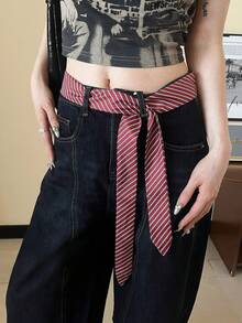 1pc Vintage Striped Long Belt 146cm/57.48in, Exuding Luxury And Fashion Sense, Y2k Style Accessory, New Tie, Scarf And Ribbon - Multicolor - View 5