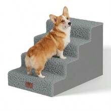 AKC - Escaleras para mascotas de 4 pasos: duraderas plegables antideslizantes para perros y gatos pequeños funda lavable montaje simple sin herramientas soporta hasta 50 libras - Gris - Ver 2
