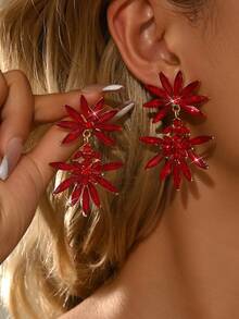 1 par de pendientes de cristal brillante geométricos de moda para damas novias, adecuados para joyas de uso diario, vestidos de noche de alta gama, bodas. - Plata 588-1 - Ver 4