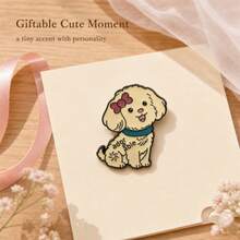 Sweet Smiling Teddy Puppy Enamel Pin, Adorable Letter Print Cartoon Pet Brooch, Teens Denim Backpack Decor Accessory Gift - Multicolor - View 5