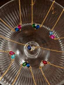 Vintage Palace Style Colorful Gemstone Teardrop Bracelet, Luxury Contrast Color Artificial Diamond French Elegant Thin Chain Bracelet, Women's Fashion Bracelet - Gold - View 4