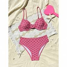 Textured Dot Underwire Bikini Set, New Arrival Beach Vacation Swimwear, Spaghetti Strap & High Cut Bottom, Gift Ready - Rose Red-1 - View 2