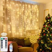 100/200/300LED USB Warm White LED Curtain String Lights, Remote Control, Outdoor Outdoor Decoration Wedding Birthday Bachelor Party - USB Curtain Light - Warm White - View 12
