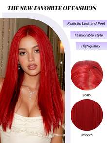 22 Inch 13*4 Lace Front Gray Gold Super Long Straight Hair Wig, Handmade Lace Front Design & Natural Parting, Comfortable And Durable Structure, Suitable For Hip-Hop Style, Cosplay, Bridal Occasions And Daily Wear, Best-Selling High-End Synthetic Lace Wig - Hot Pink - View 8
