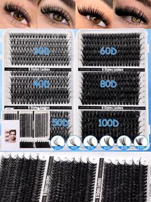 Set Bulu Mata Palsu DIY Super Tebal 720/684pcs, Bulu Mata Palsu Tampilan Alami Basah Lengkung D 8-16mm, Ekstra Tebal dan Mengembang, Buku Bulu Mata Bervolume, Cocok untuk Penggunaan Sehari-hari dan Pemula, Kit Kluster Campuran Gaya, Perlengkapan Teknisi Bulu Mata, Bulu Mata - MultiWarna - View 3
