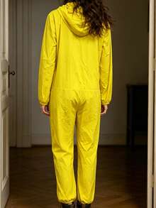 Women Windproof Jumpsuit With Hood Simple Solid Color Long Sleeve Zip-Up Pants Romper For Daily Cosplay Party - Yellow - View 5