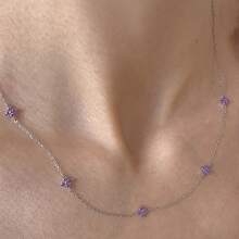 1pc New Fashion Silver Purple Zirconia Floral Chain Necklace Jewelry - Silver-purple Diamond - View 6