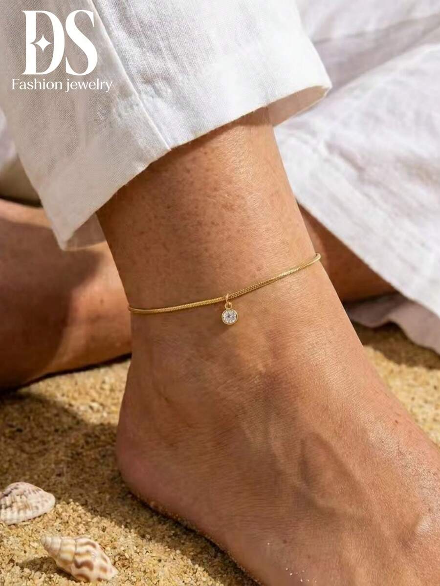 1件女款金色鏈腳鍊珠飾手鍊層疊款 防水輕量 夏季飾品禮物 防褪色