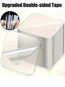 20/50pcs Thick Double-Sided Tape, Transparent Removable Nano Tape, Suitable For Hanging Items, Home Use, Carpets, Square Waterproof Double-Sided Tape Hooks For Kitchen, Bathroom, Bedroom, Living Room, Fashion Tape, Wall Stickers, Multi-Purpose Removable Wall Hooks For DIY Home Office Decor - Multicolor - View 2