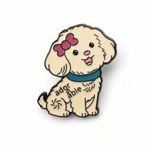 Sweet Smiling Teddy Puppy Enamel Pin, Adorable Letter Print Cartoon Pet Brooch, Teens Denim Backpack Decor Accessory Gift - Multicolor - View 2