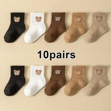 10 pares de calcetines de media caña para bebé y niño pequeño, con lindo patrón de oso, unicolor, cómodos - Multicolor - Ver 8