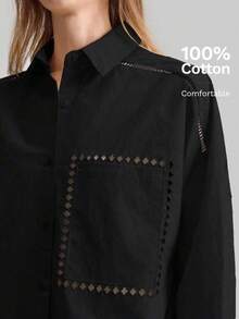 Ontre 2026 Primavera/Verano Nueva Camisa Casual de Mujer con Cuello Vuelto y Bordado de Manga Larga, Adecuada para Viajes Urbanos, Casual de Negocios - Negro1 - Ver 10