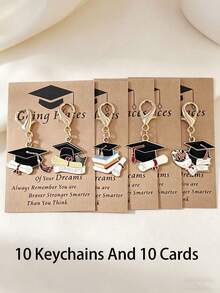 10 pièces Ensemble de porte-clés en forme de mortier,Cadeau commémoratif pour les anciens élèves,Cadeau pour elle/lui -Porte-clés avec cartes de motivation pour l'anniversaire,Cadeaux de rentrée scolaire - Multicolore - Voir 12