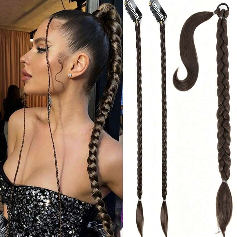 歐美風馬尾接髮片,可編髮直髮,鬆散與纏繞式,多款造型,酷女孩編髮,拳擊辮髮夾接髮,髮爪 - 彩色 - 查看 1