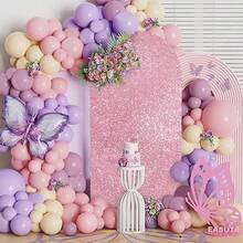 5ft/6ft/6.6ft/7.2ft Pink Backdrop Cover, Round Top Chiara Backdrop, For Wedding Birthday Party Photography Decoration (Arch Frame Not Included) - View 10