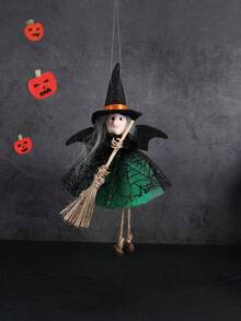 1pc/Set Halloween Witch With Broom And Gauze Dress Hanging Decoration, Horror Prank Ornament For Bar - View 5
