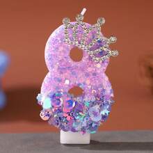 1pc Glitter Crown Number Birthday Candle 0-9, Purple Sequin Cake Topper Decoration, Sparkle Rhinestone Tiara Candle For Birthday Party & Anniversary Celebration, DIY Cake Decor Party Supplies - Purple - View 9