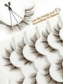 6 Pairs Wet Look Brown False Eyelashes, Transparent Band, Fluffy Reusable, Extendable, Suitable For Dramatic Curled Lightweight Makeup, Makeup Tool - View 5