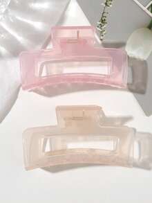 2入組乳白色與粉色純色果凍方型髮夾，適用於髮髻、馬尾、半紮造型、碎髮管理，極簡休閒清新優雅，適合日常居家辦公通勤購物約會旅遊度假髮飾 - 彩色 - 查看 4