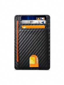 1pc Id Card Holder Wallet For Men, Anti Theft RFID Shielding Card Sleeve, Multi Slot Storage Card Bag,Carbon Fiber Textured Black Ultra-Thin Wallet - Multicolor - View 12