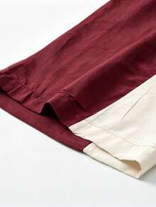 Pantalones deportivos casuales de verano de pierna recta con bloques de color para hombres - Burdeos - Ver 5