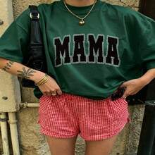 Heartfelt Daily Casual Graphic T-Shirt 100% Cotton Oversized Soft Breathable Casual Crewneck Short Sleeve Top Red Checkered Shorts Street Style Cute Fashion Lovers Casual Wearers Daily Outfit Enthusiasts Gift Givers - 綠色 - 查看 18