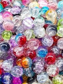 50 peças de contas de vidro de cristal redondo craquelado azul aurora de 8 mm, para fazer joias DIY à mão, pulseiras, colares e brincos - Multicolorido - Ver 4