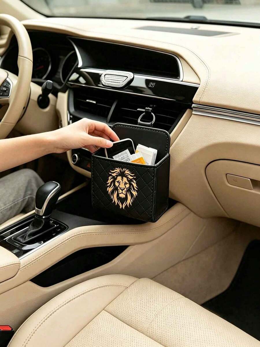 美式復古風強大獅子頭印花汽車收納盒 前座掛式出風口收納盒 女款高級汽車內飾收納整理盒 - 霸氣雄獅頭 - 查看 1