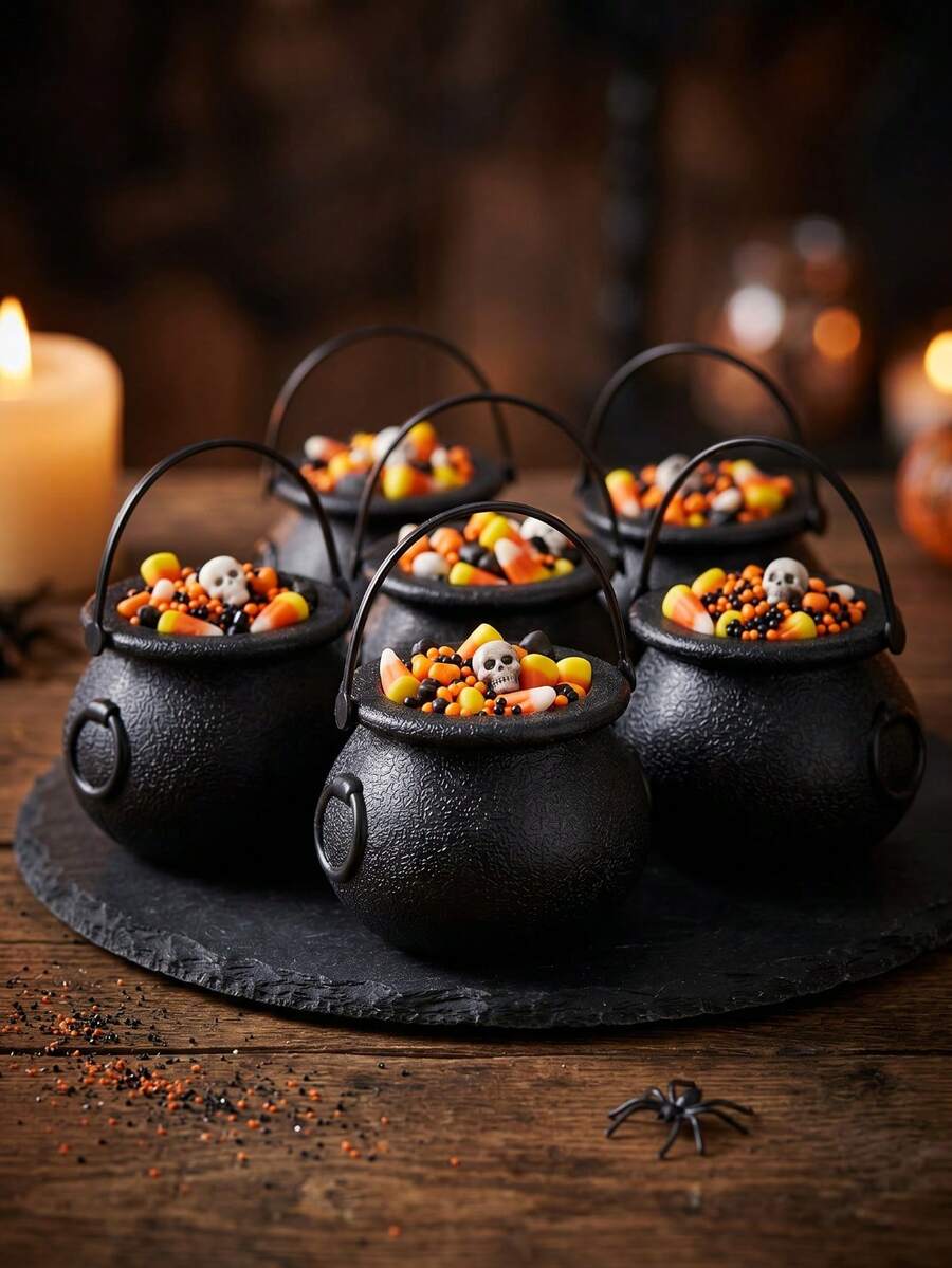 12 piezas Cubos de regalo de bruja mini de Halloween, ollas de dulces con asa, ollas de almacenamiento, decoración de Halloween, recuerdos de fiesta de Halloween, cajas de dulces de Halloween, suministros de Trick O Treat, decoración de habitación espeluznante, decoración de terror interior&exterior, decoración de casa embrujada, regalos de recuerdos de fiesta