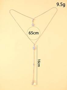 1pc Rhinestone Teardrop Pendant With Front And Back Chain, Elegant Bridal Backless Dress Neck Jewelry For Wedding Occasions - Geometric - View 5