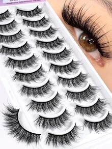 MAANGE 10 Pairs CC Curl Natural Cartoon Faux Mink Strip False Eyelashes, Dramatic Anime Cat Eye Lashes, Sexy Eyelash Extensions, Soft Natural Look, Suitable For Travel, Work, Party, Exquisite Gift For Women - Multicolor - View 5