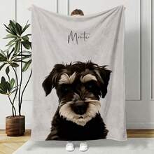 Customized Pet Photo Portrait Blanket: Personalized Flannel Dog/Cat Mom Gift - Multicolor - View 4
