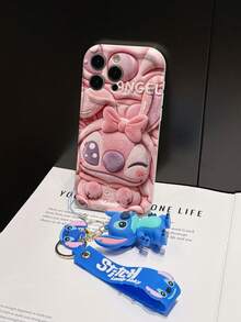 Disney Lilo And Stitch Phone Case : 3D Fluffy Pattern Border Protector Phone Soft Phone Case With A Free Cute Stitch Bracelet Chain Lanyard, Stitch, Lilo, Angel, For Apple 17 Promax 17 Pro 16 15 14 13 12 11 Pro Max XS Max X XR Soft Cover Summer Phone Case - White - View 5