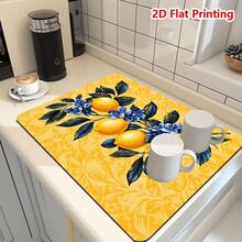 1/10入檸檬花乾燥墊，防滑吸水排水墊，柔軟矽藻土排水墊，濃縮咖啡機咖啡墊，酒吧餐廳墊，寵物墊，餐具墊，浴室墊，餐桌裝飾檯面墊，家用廚房用品 - 紫紅色 - 查看 2