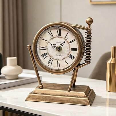 Horloge de bureau en fer d'art vintage, horloge de bureau silencieuse, décoration de bureau à domicile et de salon, minuterie précise