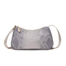 SC256 Solid Color Crocodile Pattern Shoulder Bag, Crossbody Bag At The Side Of The Shoulder, Random Texture Design, Adjustable Shoulder Strap - Grey - View 9
