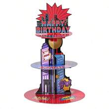 3 Tier Comic Superhero Cupcake Stand, City Theme Dessert Display Tower With Happy Birthday Sign For Comic Book Birthday Party Decorations And Treat Table Display - Multicolor - View 4