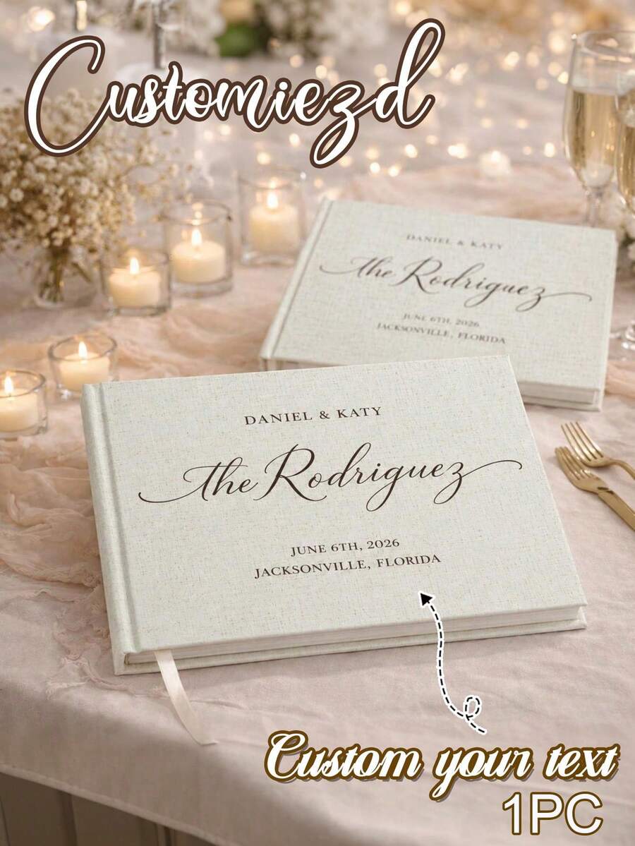 1pc Customized Linen Wedding Guest Book, Personalized Linen Hardcover Photo Album, Wedding Photo Guest Book, Wedding Keepsake Album And Anniversary Photo Album