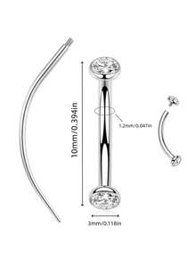Perhiasan Tindik Tubuh Berulir Internal dengan Inlay Zirkonia Kubik, Cincin Alis Melengkung dari Baja Tahan Karat 316L Hypoallergenic dengan Jarum Tindik, Ornamen Tindik Multi-Fungsional untuk Cuping Telinga, Tulang Rawan, Alis, Bibir, Tindik Tubuh Opal, Tindik Berulir Internal 16G/14G - Versi berlian imitasi - View 10