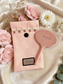粉色 Gucci 風格防靜電梳子附帆布收納袋，寬齒輕量梳子適用於所有髮質，便攜旅行 Logo 梳子，生日週年禮物首選 - 藕粉色 - 查看 2