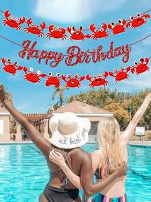 1set Red Glitter Crab Happy Birthday Banner Set,Cartoon Red Crab Cutout Garland,Party Supplies,Home Decor,Room Decor,Happy Birthday Banner,Wall Decor,Bedroom Decor,Beach Pool Hanging Decor,Suitable For Seafood Themed Beach & Pool Birthday Party - A - View 7