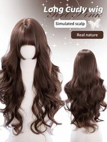 alicegarden 30 Inch Long Synthetic Wig, Natural Wavy Hairstyle, Charming Coffee Brown. Featuring Bangs Design, This Wig Piece Is Perfect For Women's Daily, Party And Cosplay Use, Providing A Natural And Durable Wig Gift., Halloween - Coffee Brown - View 1